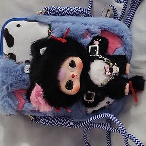 Baby Three Cute Black and Pink Plush Travel Bag